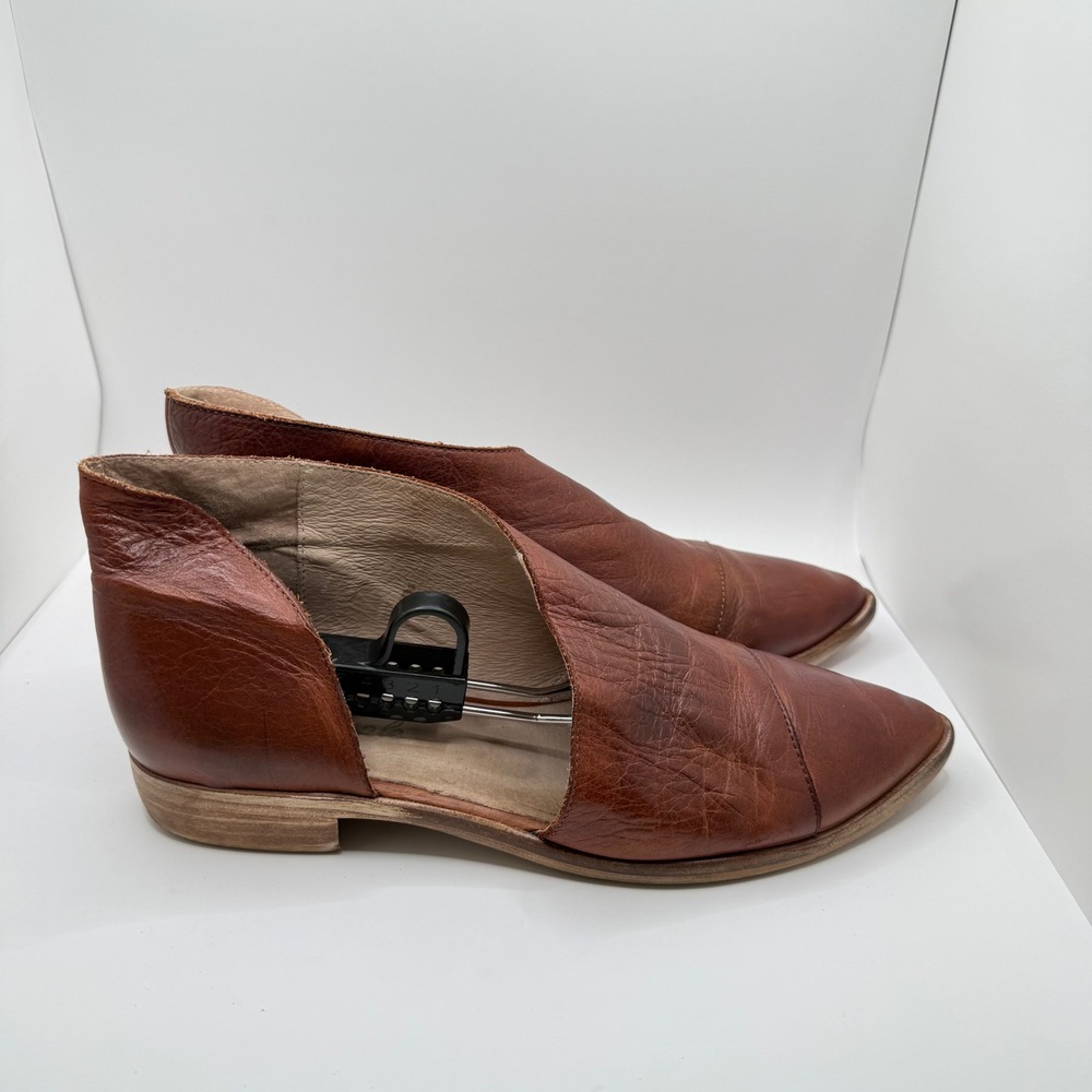 Free People Royale Flat Brown Leather Pointed Toe DOrsay Slip On Shoes 41 - Picture 4 of 10